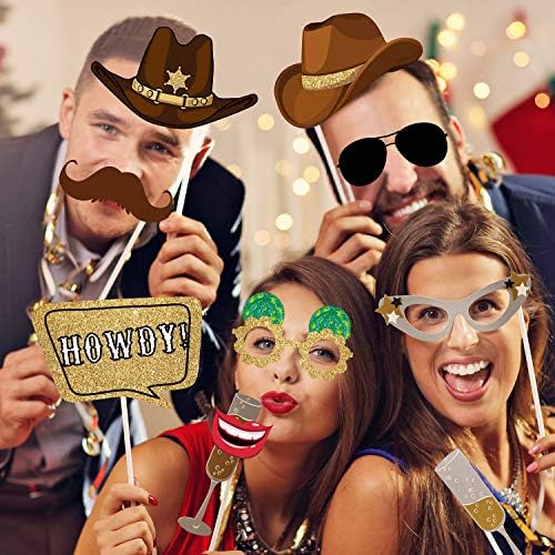 Blulu 26 Pieces Western Photo Booth Props Kit Party Decorations, Cowboy