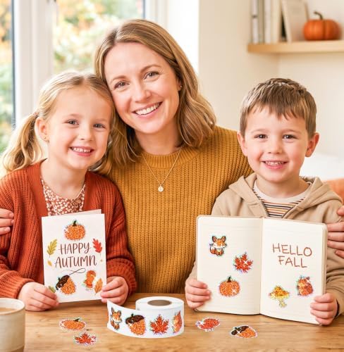 500Pcs Holographic Fall Stickers Roll Thanksgiving Autumn Decals for Kids
