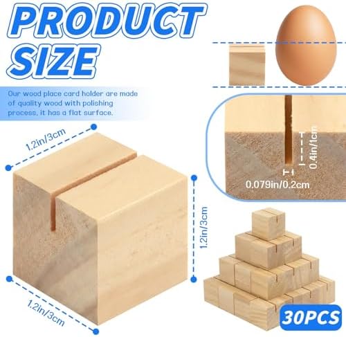30Pcs 1.2x1.2 Inches Wood Table Number Stands, Wood Place Card Holders, Wooden Holders for Wedding, Ceremony, Birthday, Party, Home Decoration, Events (2mm Slots)
