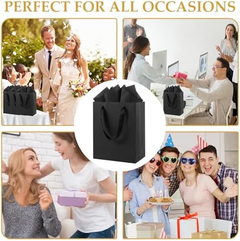 Epoesch Black Small Gift Bags with Handles and Tissue Paper, 4 Pack