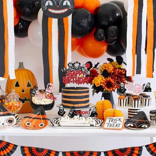 25 PCS Horror Movie Cupcake Toppers - Happy Birthday Cake Topper, Bloody Knife, Have a Killer Birthday Picks for Classic Movie Theme Halloween Party Cake Decorations Supplies