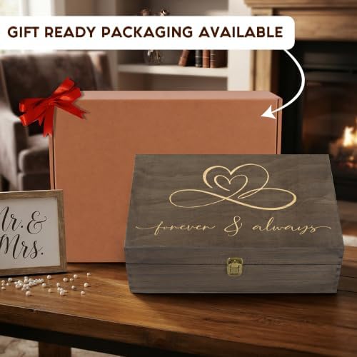 Forever & Always Engraved Wooden Keepsake Box, Romantic Memory Gift Box with Inside Engraving, Pine Wood Rectangle Storage Box for Anniversary, Wedding & Couple Gifts , X-Large ,14.15 x 9.5 x 4.5"