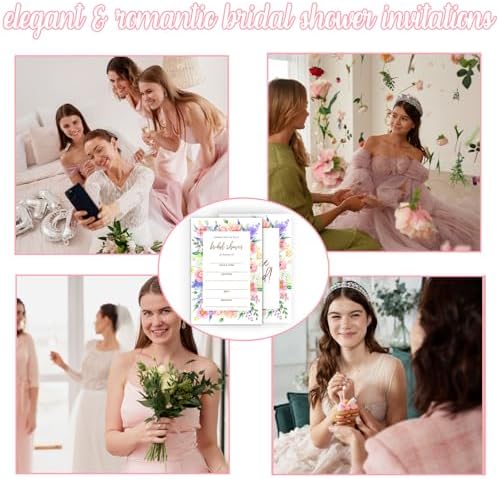 Boho Bridal Shower Invitations, Wildflowers Invites with Envelopes, 4x6 Set of 25 Invite Card for Wedding Shower, Newlyweds, Party Favor & Decorations-A05
