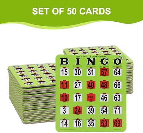GSE Jumbo Easy-Read Shutter Slide Bingo Cards Bulk, 50-Pack Reusable Cards