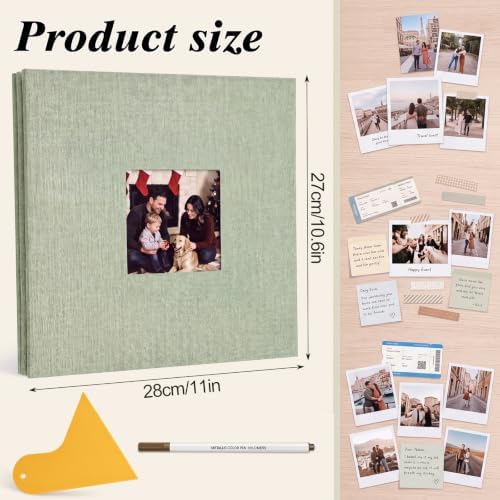 Self-Adhesive Scrapbook Album 11 × 10.6 In, Linen Cover, Sage Green