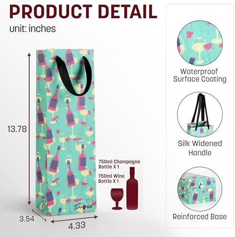 Tirrinia Wine Bottle Gift Bags 12-Pack in 4 Designs