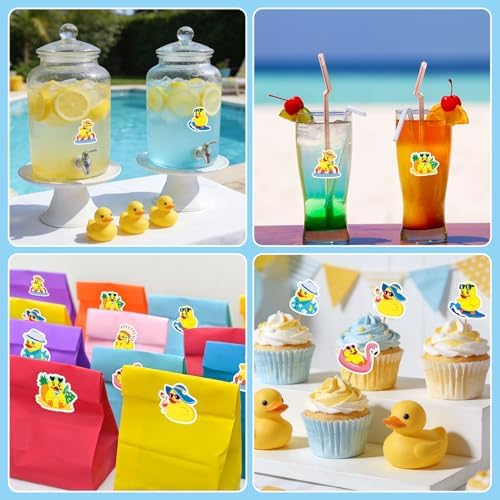 Whaline 1000Pcs Summer Hawaiian Rubber Duck Roll Stickers Self-Adhesive Summer Luau Yellow Duck Label Decals for Envelope Water Bottle Scrapbook Decor Tropical Birthday Party Supplies