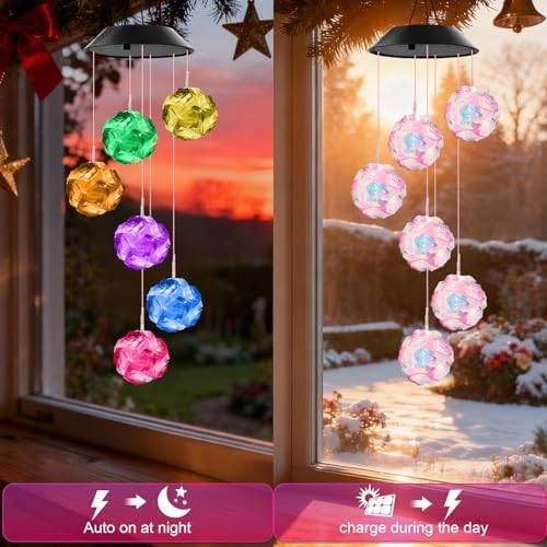 Winzwon Solar Wind Chimes, Hanging Rose Outside Garden Patio Yard Decor