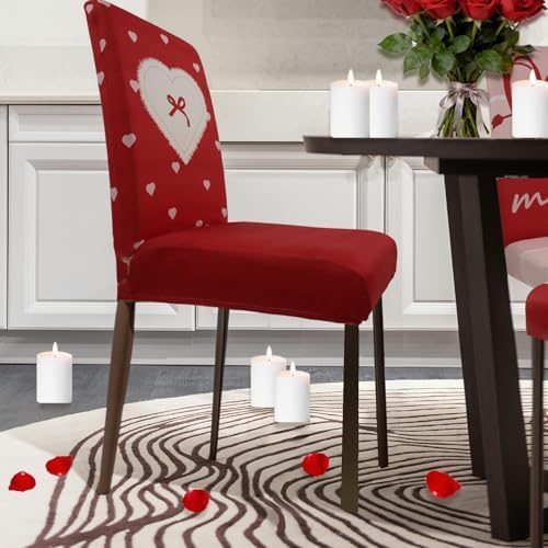 Valentine Chair Covers Set of 6 Valentines Heart Chair Back Covers Valentines Dining Chair Covers for Party Kitchen Valentines Day Decorations