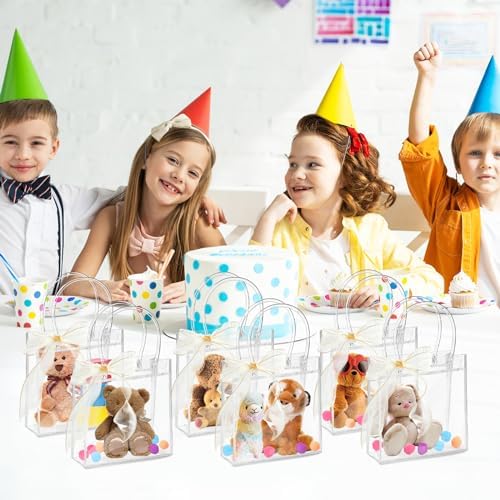 Ohuimrt 50 Pack 5.9" x 2.8" x 6.3" Clear Plastic Gift Bags with Handles