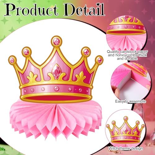 Faccito 9 Pcs Witch Party Table Decorations Pink Tiara Black Hat Honeycomb Centerpieces Witch Table Centerpieces for Movie Birthday Party Decorations Supplies
