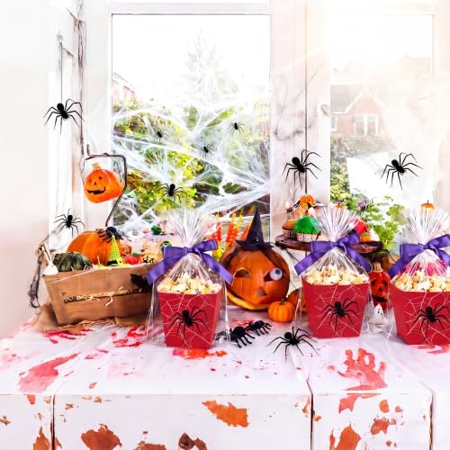 Pajean 24 Sets Spider Popcorn Boxes with Cellophane Bags and Ribbon