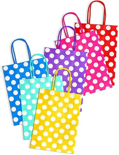 BLEWINDZ 32 Pieces Small Gift Bags with 32 Tissues, 8 Colors Rainbow Party Favor Bags with Handle for Birthday, Wedding and Party Celebrations (Polka Dots)