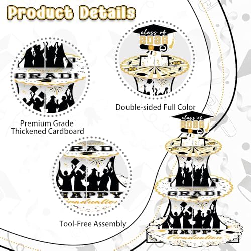 Graduation Decorations 2026 Graduation Cupcake Stand Cake Topper for 50 Cupcakes Class of 2026 Party Supplies Decor Grad Party Cap Tower Topper Table Decorations for Law Master High School Black Gold