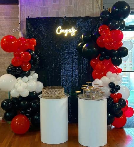 Red and Black White Balloon Arch Kit, 140Pcs Red Black White with Stars Balloon Garland kit, Different Size Balloons for Birthday Graduation Racing Car Poker Card Anniversary Party Decorations