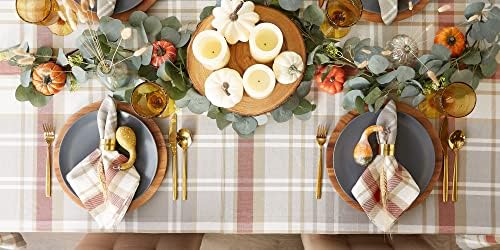 DII Thankful Autumn Collection Fall Tabletop Decoration, Rectangle Tablecloth, 60x104, Cozy Picnic Plaid