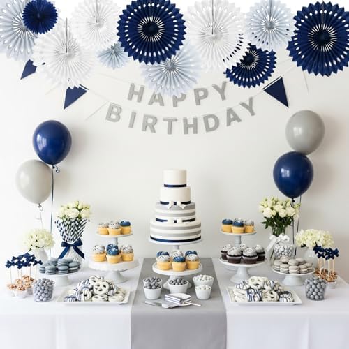 BEISHIDA Honeycomb Round Paper Fan Blue Gray White Hanging Party Decoration