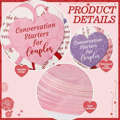Pasimy 100 Pcs Couples Conversation Cards Game Bulk Romantic Couple Conversation Starters Boyfriend or Girlfriend Fun Question Card for Anniversary Deeper Connection Build Adult Relationship(Heart)