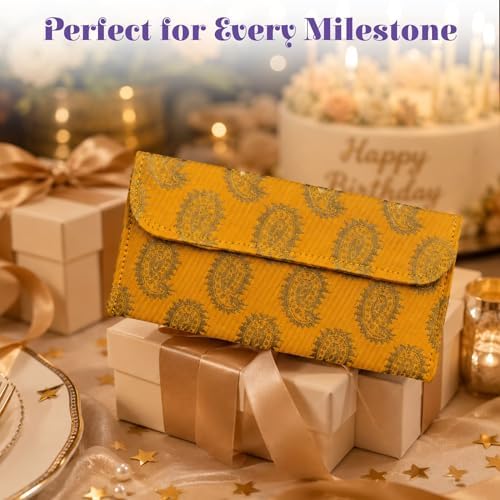 LoveNspire Brocade Fabric Money Envelopes (7.5 x 3.5 Inch) Decorative Paisley Pattern Shagun Lifafa for Indian Wedding, Birthday | Cash Gift Holder & Home Savings Organizer Magenta/Pack of 5