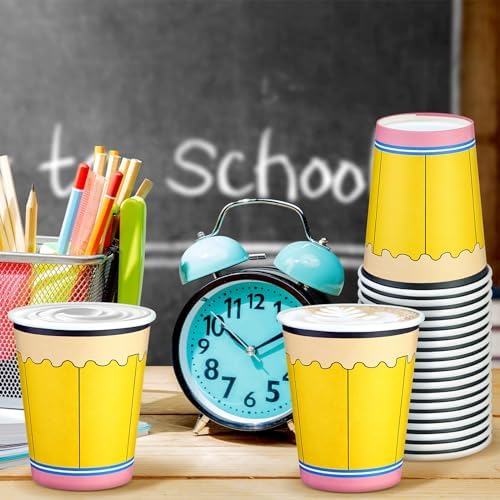 Funtery 100 Pieces Christmas Paper Cups Xmas Disposable Coffee Cups Christmas 9 Ounce Drinking Tea Paper for Daily Use Holiday(Pencil)