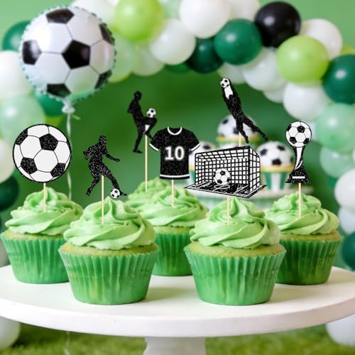 Hooqict 40Pcs Soccer Ball Cupcake Toppers Soccer Birthday Cake Topper Decorations Cupcake Picks for Kids Boys Men Sports Theme Birthday Party Decorations Game Day Party Supplies