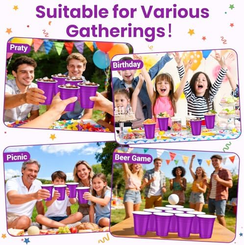 50 Pcs Purple Plastic Cups, 12 oz Disposable Cups for Party