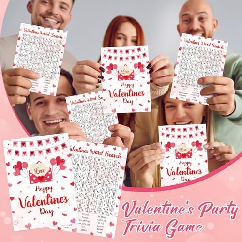 30 Players Valentine's Party Games for Adults Family Office Large Groups, Valentine Parties Word Search Game Card with Answer Key, Valentines Day Classroom Activities Party Favor (Valentines Search)