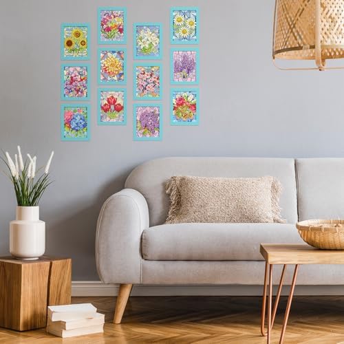 Saillong 24 Pcs Flower Mini Diamond Painting Kits with Frames Set