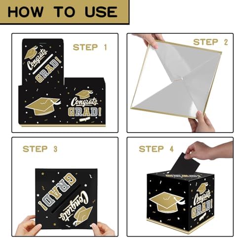 Gatherfun Graduation Decorations 2026 Graduation Box Graduation Card Box for Graduation Gift Graduation Party Favors Decor Party Supplies （Black and Gold）