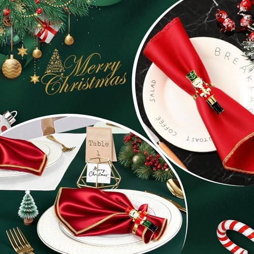 Christmas Nutcracker Napkin Rings Set of 6 for Xmas Thanksgiving New Year Party Wedding Banquet Decor,Gold Walnut Soldier Napkin Holders for Baby Shower Birthday Home Dinner Table Setting