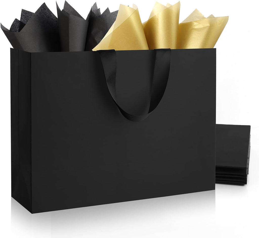 Epoesch 6 Pack Extra Large Black Gift Bags with Handles and Tissue Papers