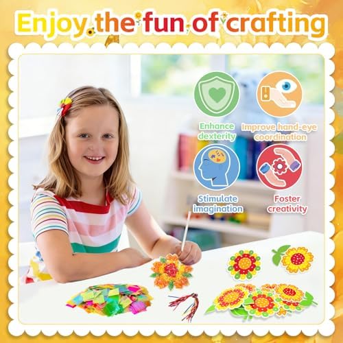 Fennoral 12 Pack Sunflower Craft Kit for Kids Make You Own Sunflower Poke in Art and Crafts DIY for Boys Girls Summer Classroom Art Activities Birthday Gifts Party Decoration