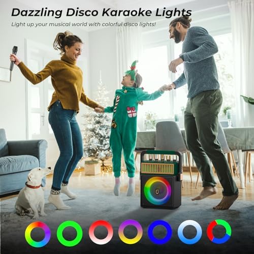 JYX 200W Retro Karaoke Machine with 2 Wireless Mics, 8" Woofer & Vocal Cut