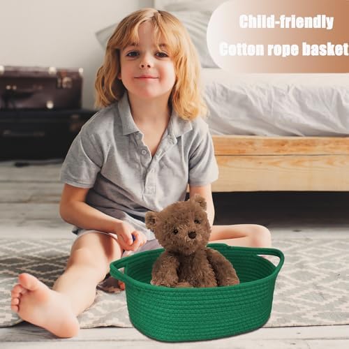 Poschnor Gift Basket with Gift Bags and Ribbons, Small Woven Rope Toy Storage Basket for Baby and Pet, 12"X 8" X 5", Green