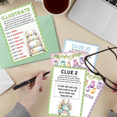 Easter Scavenger Hunt Games, Easter Treasure Hunt Clues Game Cards, Family Party Games for Kids and Adults, Holiday Party Game for Activities Decorations Supplies, 5x7 Inch (Outdoor)-A01