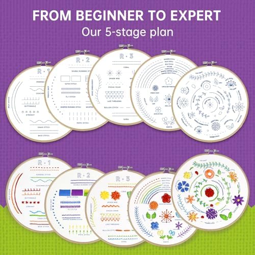 CYANFOUR 5 Stage Embroidery Kit Easy to Learn from Video & Guidance