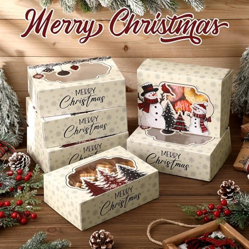 Eaasty 24 Pcs Christmas Cookie Boxes with Window Bulk, Classic