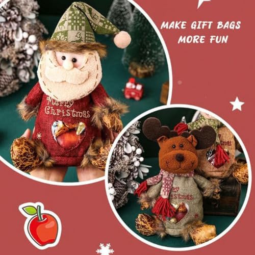 Yrcasu Christmas Gift Bags Zipper Design, Large Capacity Christmas Gift Bags, Reusable Christmass Gift Storage Bags - 3 Shapes (Snowman, Santa, Elk) for Chritmas Party Decor Candy and Gift (3Pcs B)