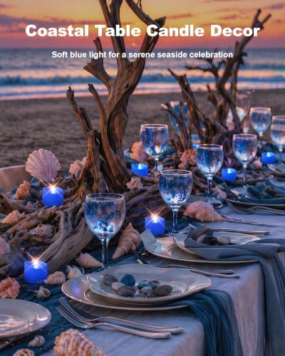 Homemory 50-Pack Blue Flameless Battery Tea Light Candles, 200+ Hours