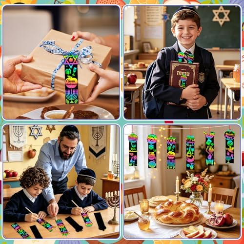 JUNEBRUSHS 30 Pack Rosh Hashanah Scratch Art Bookmarks