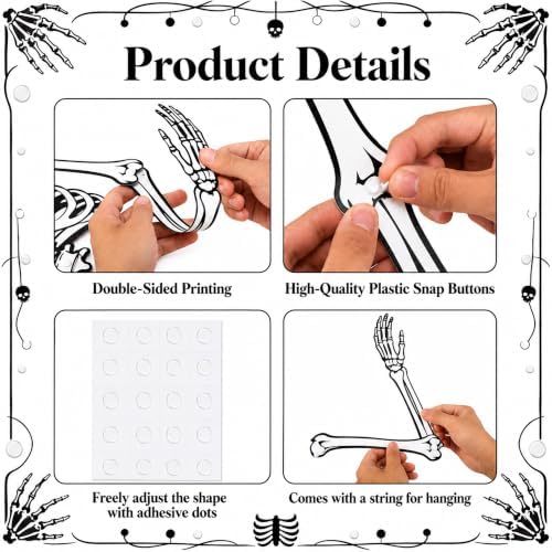 4Pcs 48" Halloween Paper Jointed Skeletons, Posable Skeleton Cutouts