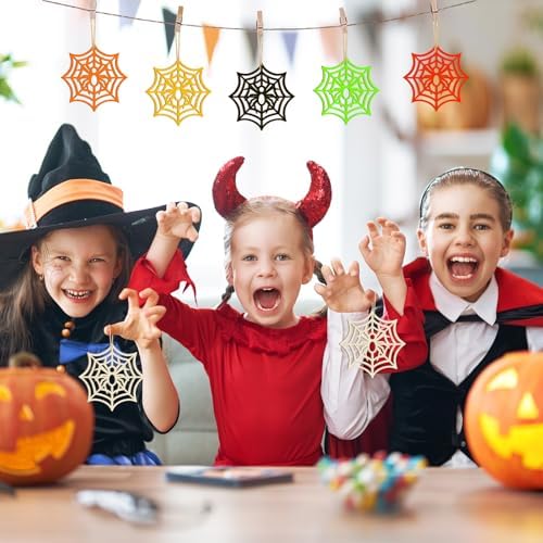 Wooden Halloween Ornaments to Paint Fall Decoration Cutouts Unfinished 24PCS 3.5 inches, DIY Blank Unfinished Wood Spider Web Ghost Skeleton Ornament for Home Harvest Crafts Hanging Autumn Decorations