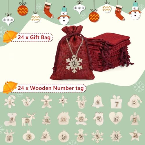 Naler Christmas Advent Calendar 2026, 24 Pcs Drawstring Gift Bags, Red