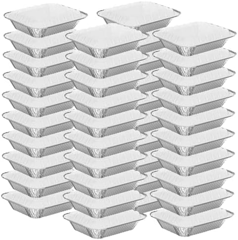 WANBAO 8.3"x6.2" 2.25LB Disposable Tin Foil Pans with Plastic Lids, 50 PACK