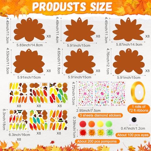 Funrous 48 Sets Thanksgiving Turkey Crafts Kit Fall DIY Hanging Ornaments