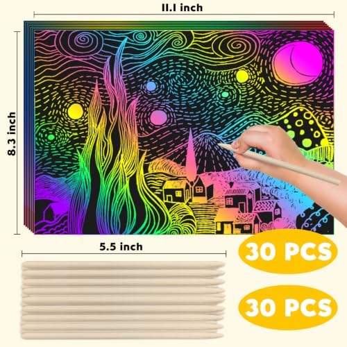 ZMLM 60Pcs Rainbow Scratch Drawing Art Paper Craft Set for Kids Boys Girls