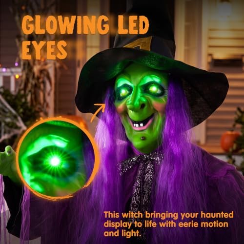 JOYIN 78" Hanging Witch Decor with Magic Ball Halloween Decorations Outdoor, Swing Flying Witch Halloween Porch Decor Party Supplies Sound Activated Light Up Eyes Lawn Yard Garden Door Haunted House
