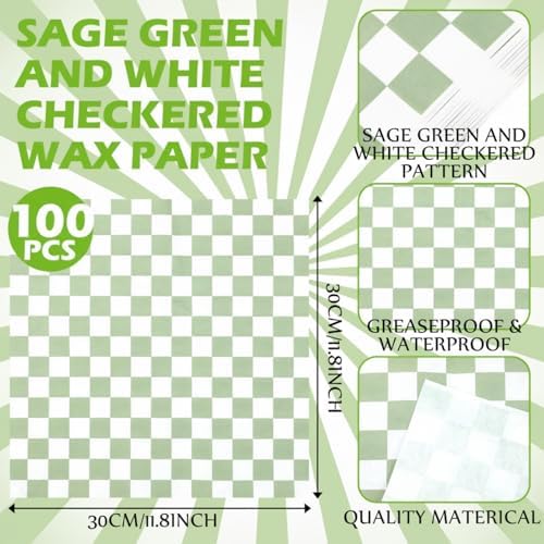 Geosar 200 PcsGingham Paper Food Tray with Wax Paper,Green White