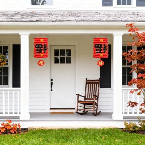 2026 Chinese New Year Decorations Set,6Pcs Red Paper Fu Lanterns for Ceiling, Year of The Horse Lunar Spring Festival Party Supplies for Home, Restaurant, Store,6.3 x 9.8 Inch