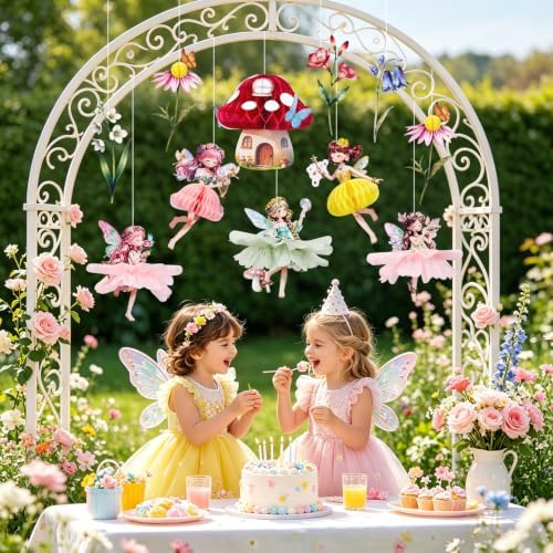 Fairy Mushroom House Party Decoration Set Honeycomb Paper Table Top Decoration Party Flower Fairy Theme for Kids Birthday Party